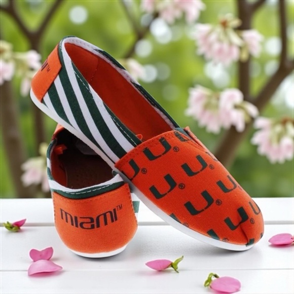 NCAA Miami Hurricanes Canvas Slip On Casual Shoes Orange Green Women’s L-(9-10) - Picture 1 of 8